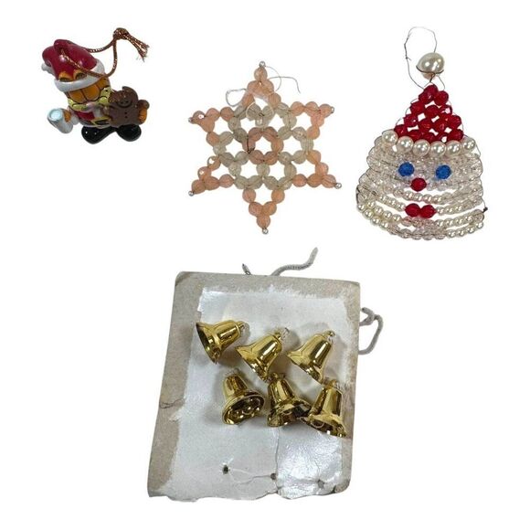 Vintage Christmas Ornament Lot With Santa Star Bell & More Beaded Garfield Retro - Picture 1 of 5